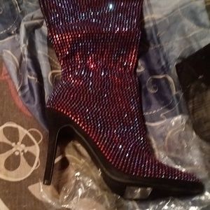 Rhinestone thigh high boots 3.5"